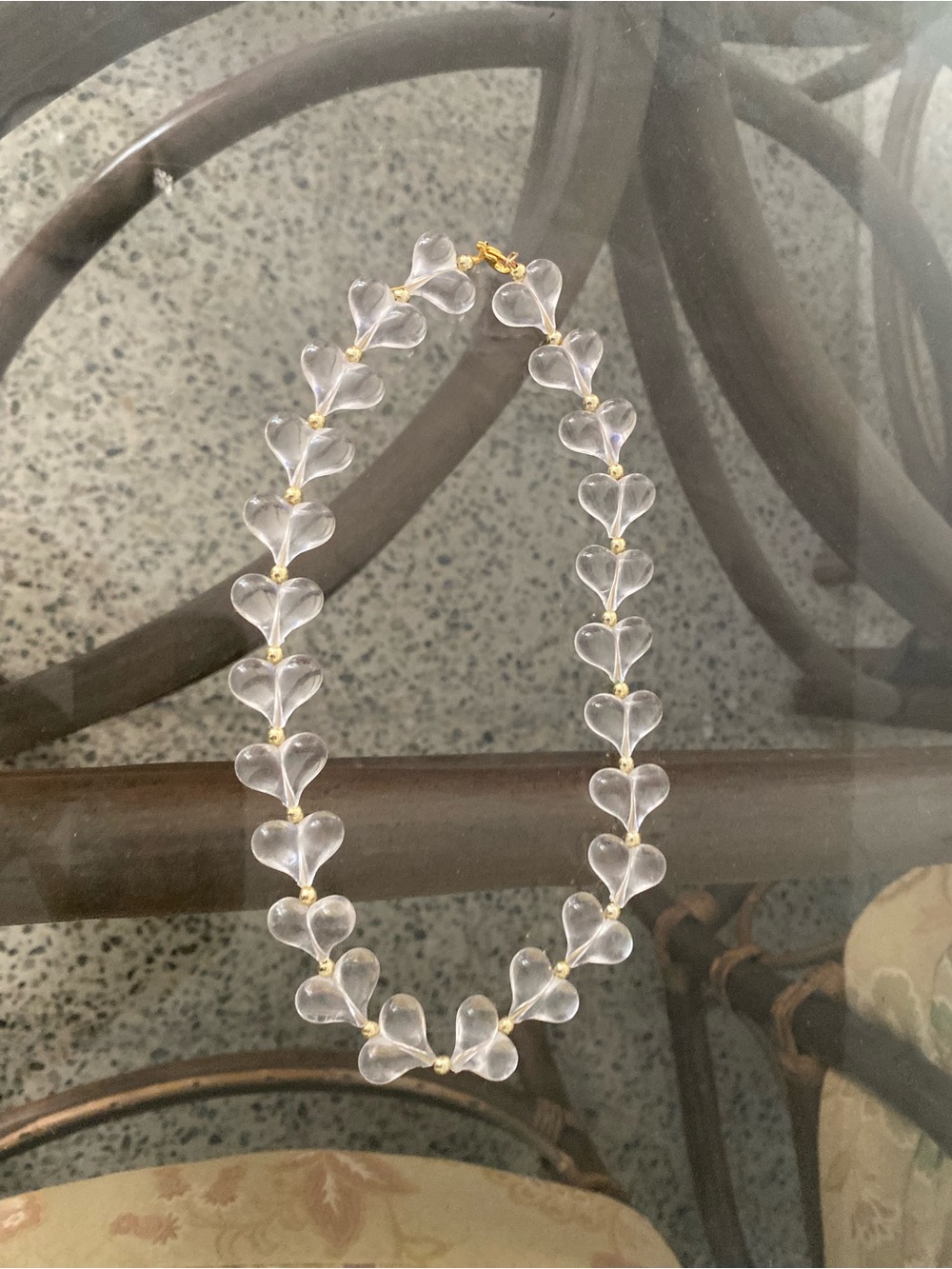 Clear Heart Bead Necklace with Gold Accents
